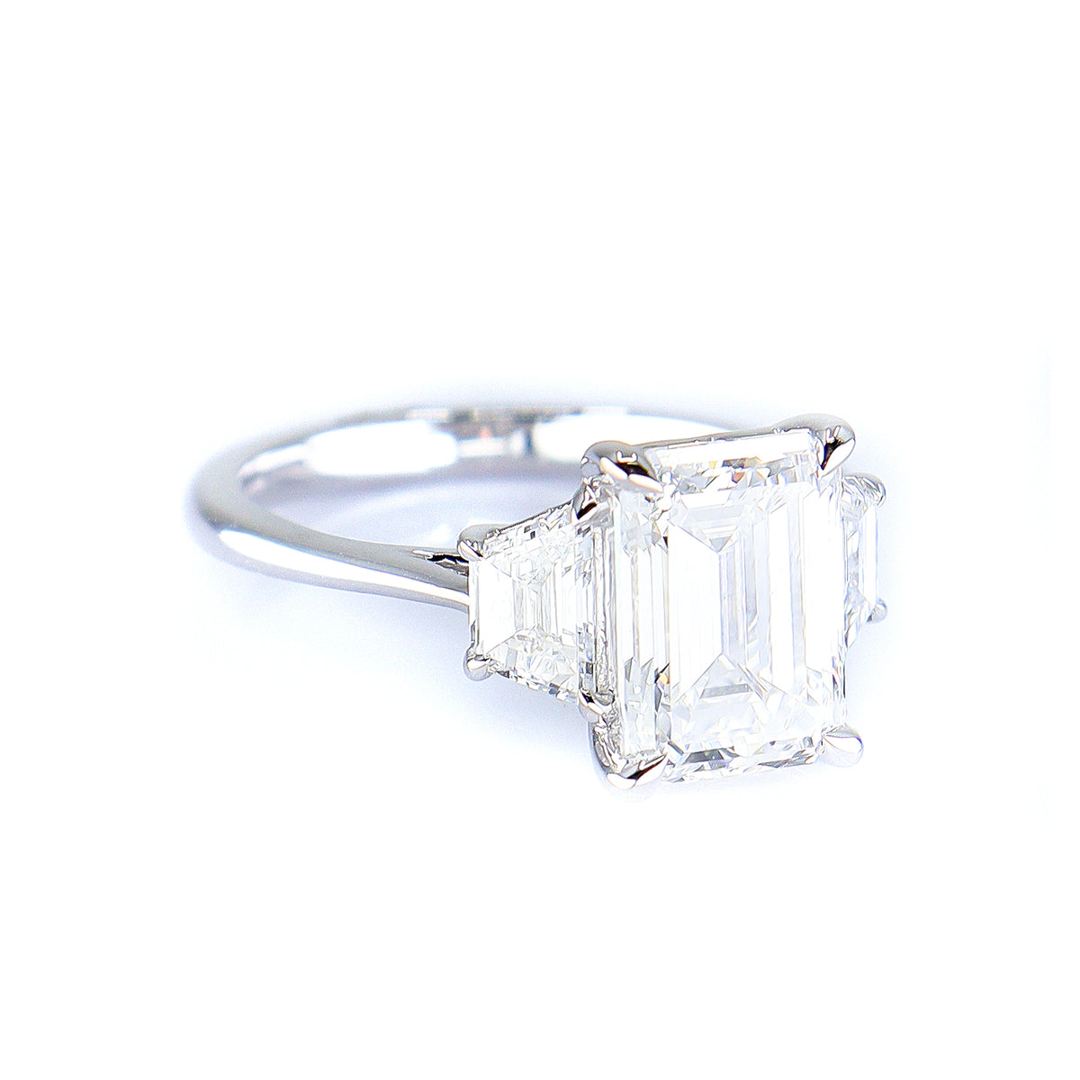 Platinum 3.69ct TDW Lab Grown Diamond Emerald Cut & Trapezoid Diamond Fancy Triology