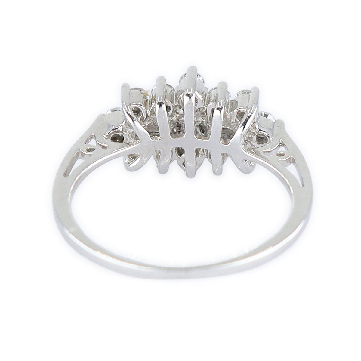 18ct White Gold 0.60ct Baguette, Tapered Baguette & Round Brilliant Cut Diamond Boat Cluster Ring