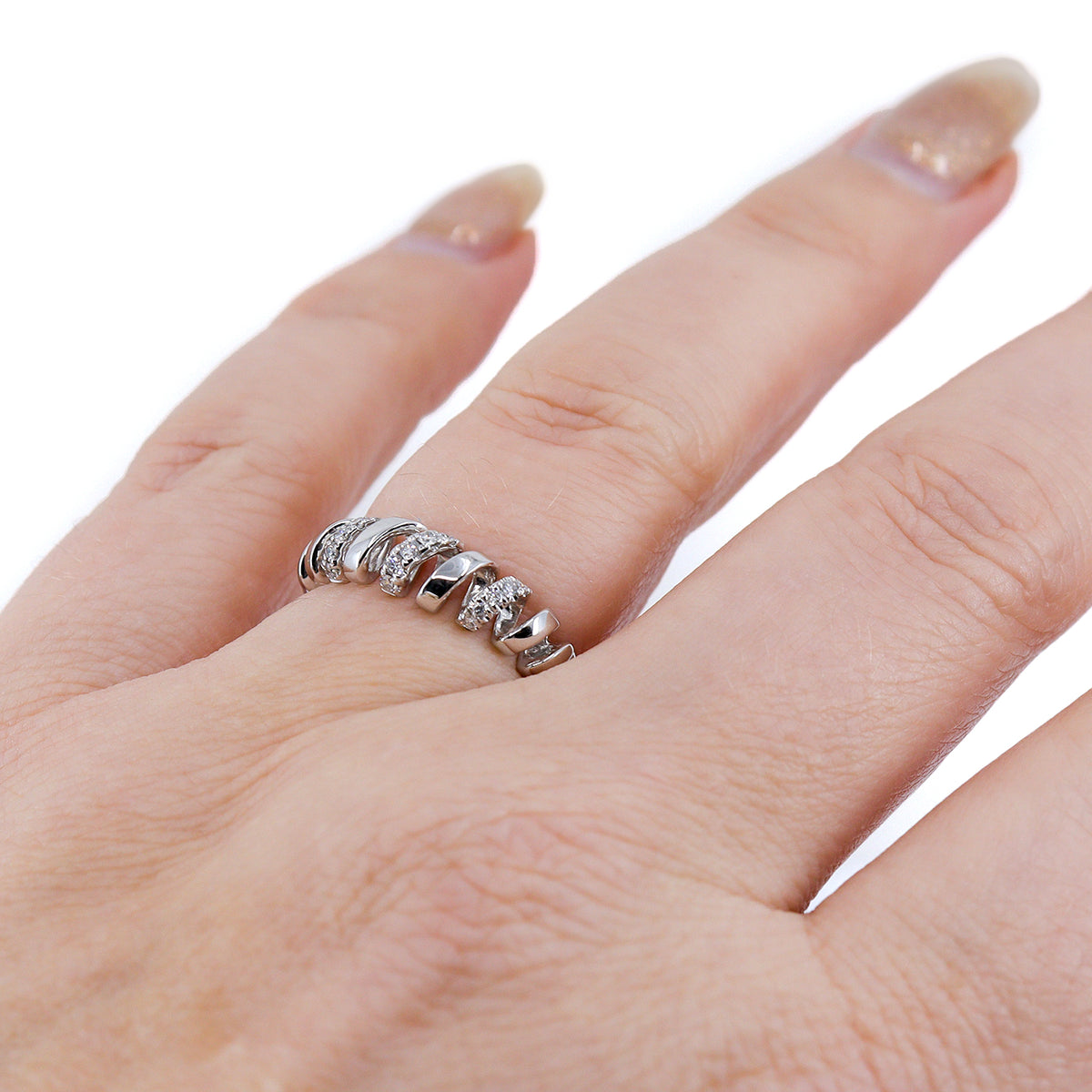 18ct White Gold 0.15ct Round Brilliant Cut Diamond 'Spiral' Half Eternity Ring