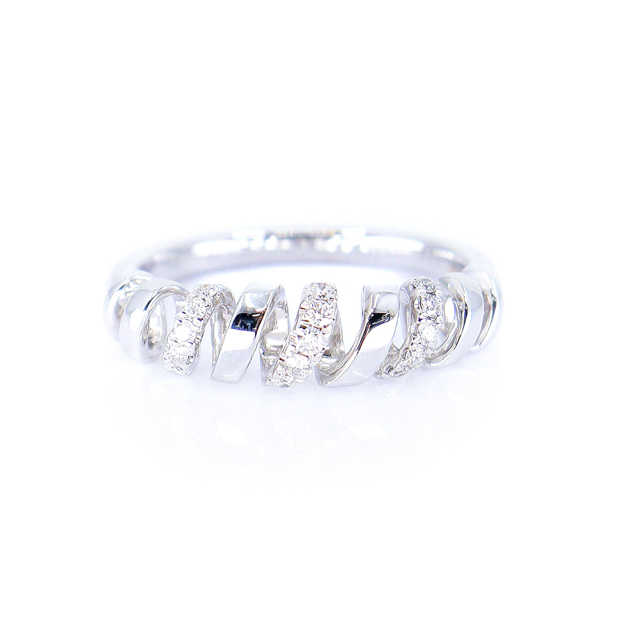 18ct White Gold 0.15ct Round Brilliant Cut Diamond 'Spiral' Half Eternity Ring