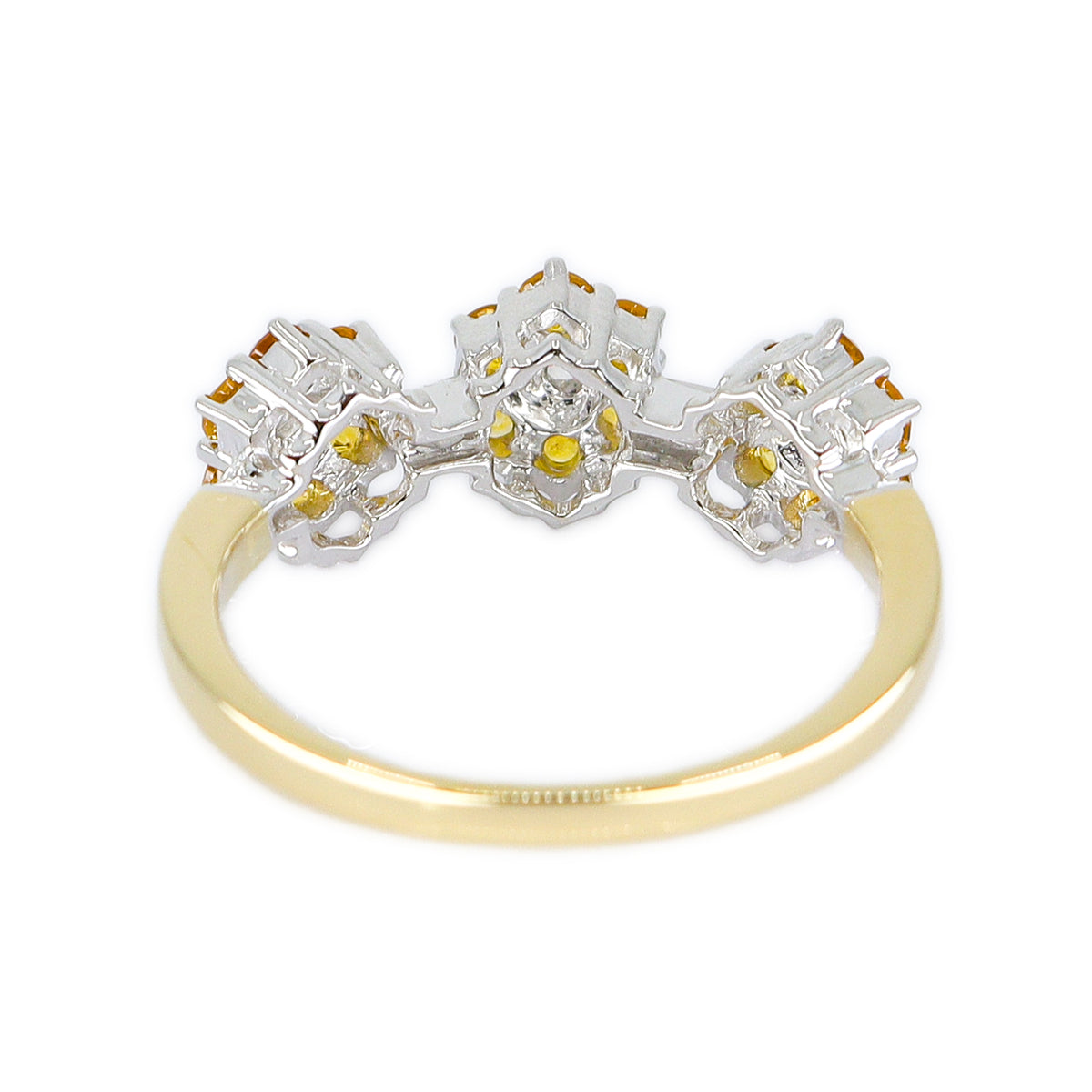 18ct Gold Yellow Sapphire & Diamond Triple Floral Band