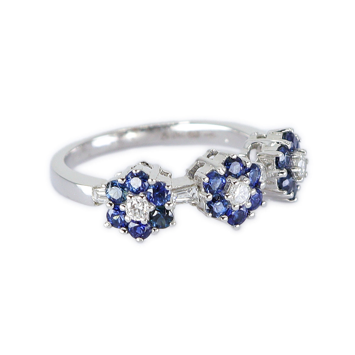 18ct White Gold Sapphire & Diamond Triple Floral Band