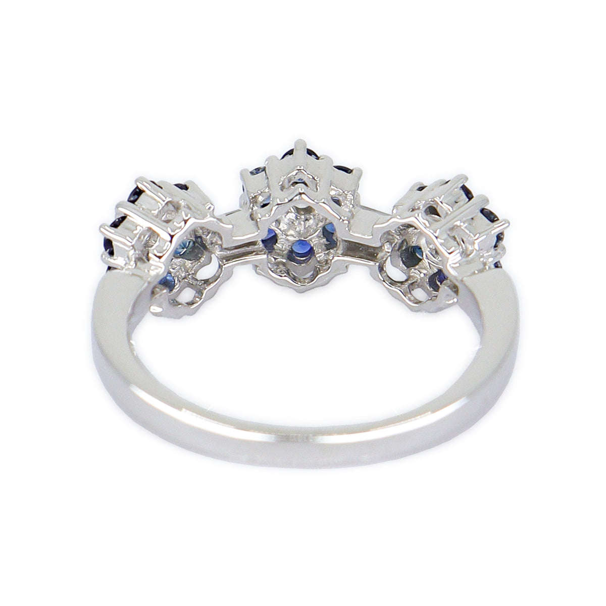 18ct White Gold Sapphire & Diamond Triple Floral Band