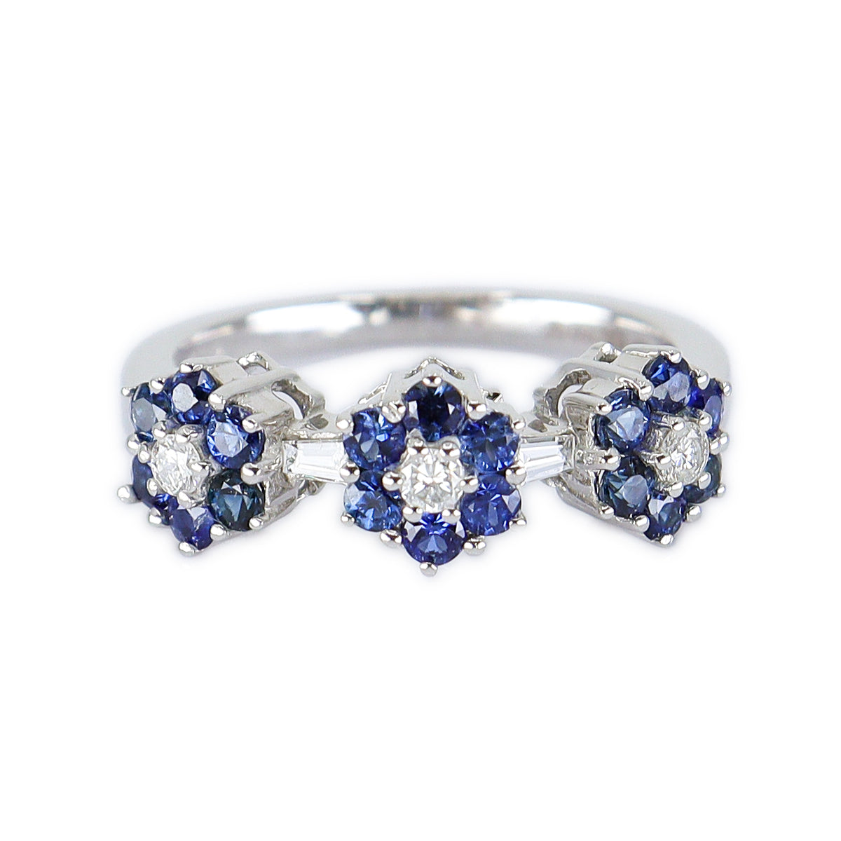 18ct White Gold Sapphire & Diamond Triple Floral Band