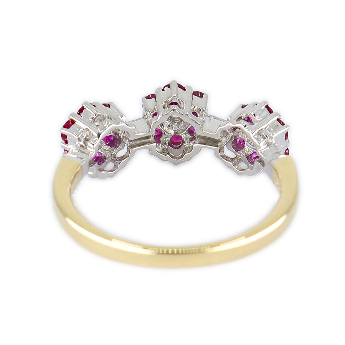 18ct Gold Ruby & Diamond Triple Floral Band