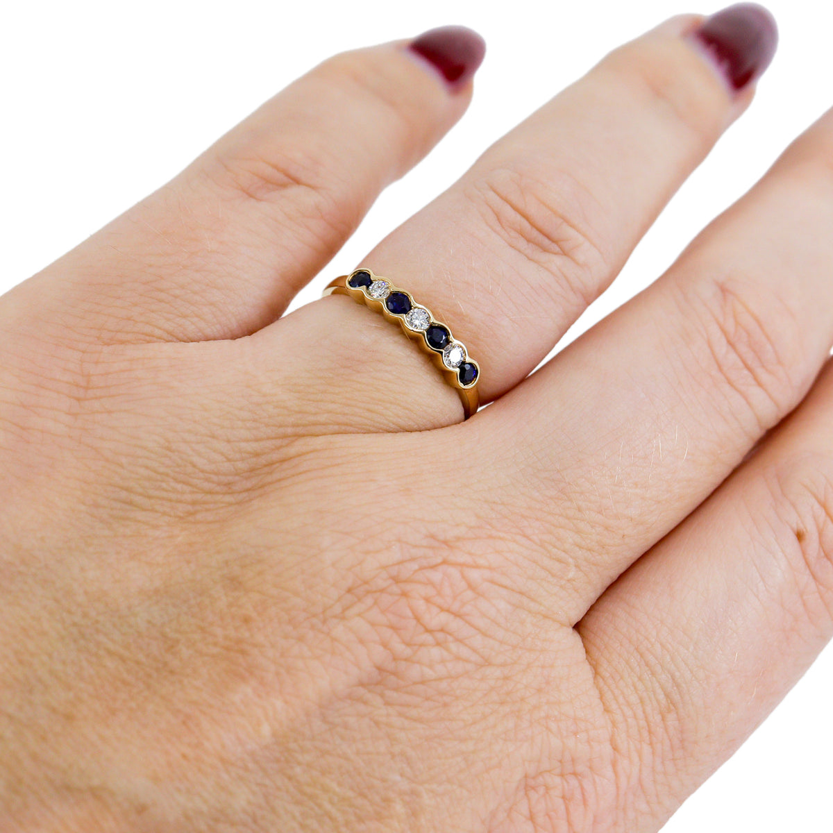 18ct Yellow Gold Sapphire & Diamond Channel Set Eternity Ring