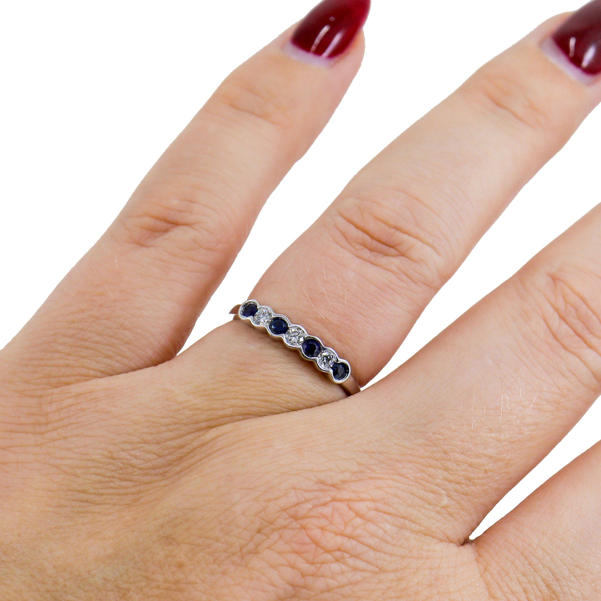 18ct White Gold Sapphire & Diamond Channel Set Eternity Ring
