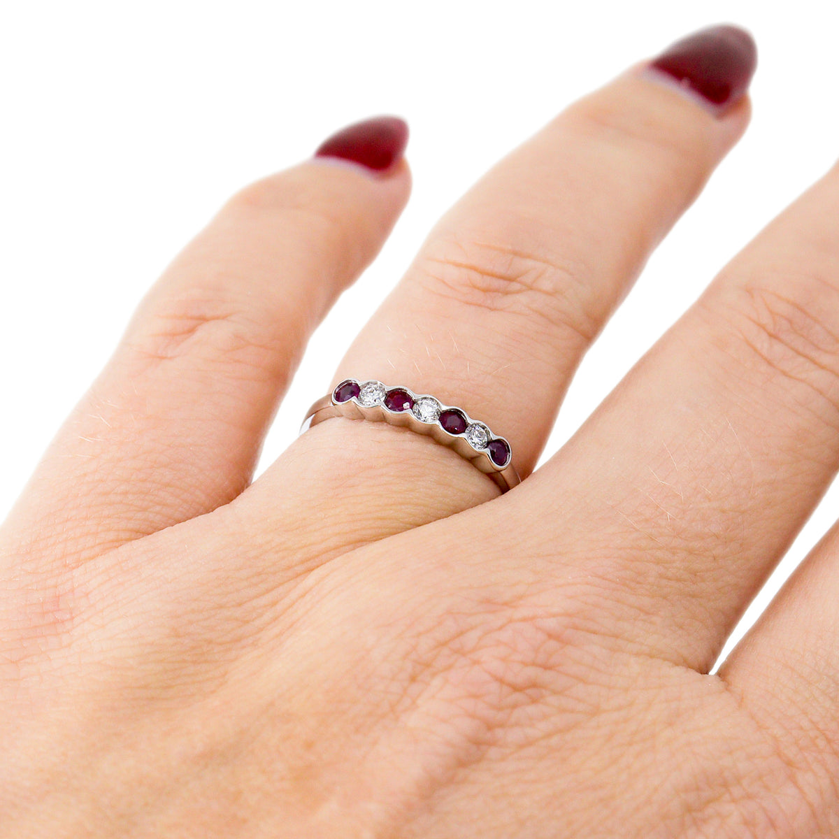 18ct White Gold Ruby & Diamond Channel Set Eternity Ring