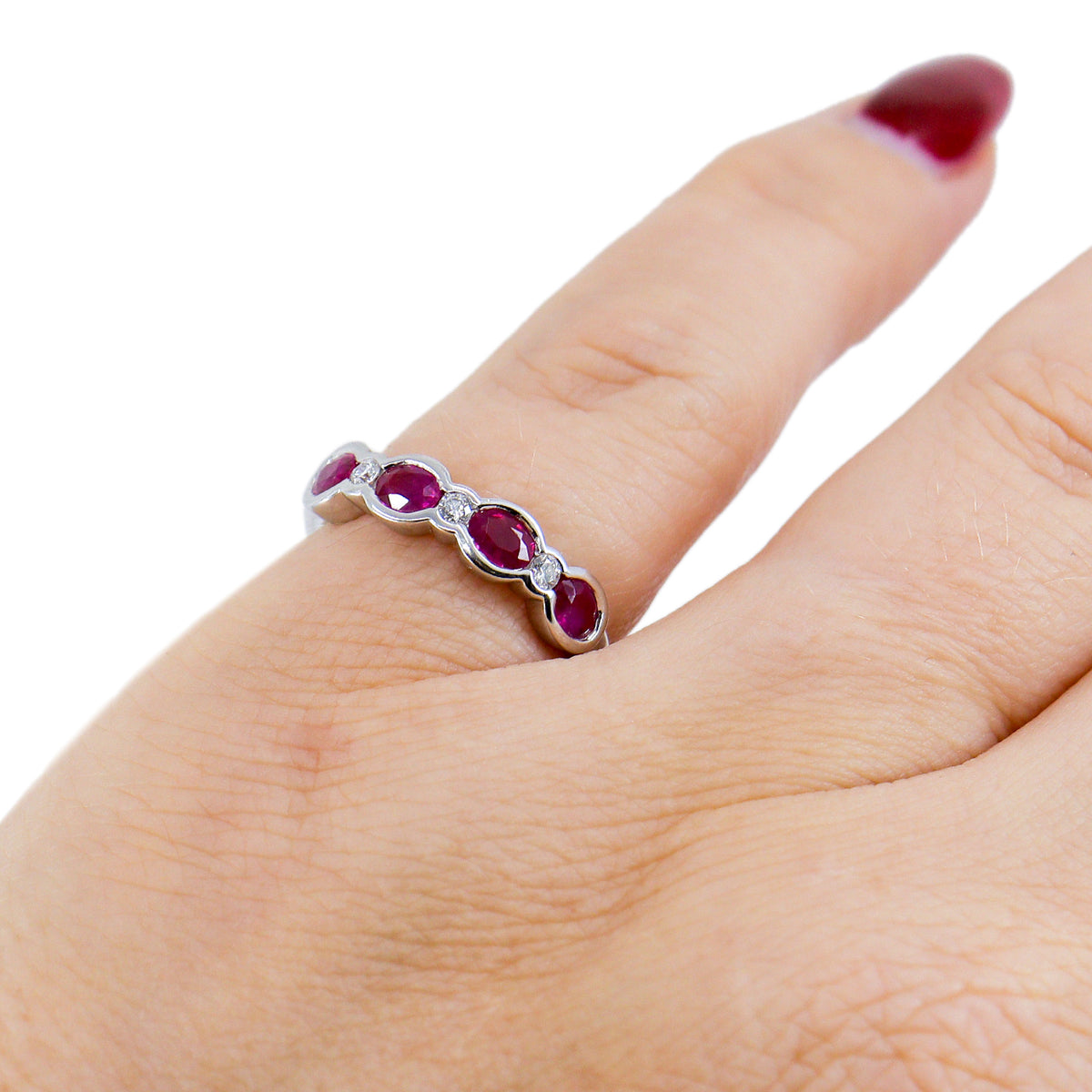 18ct White Gold Ruby & Diamond Fancy Channel Set Eternity Ring