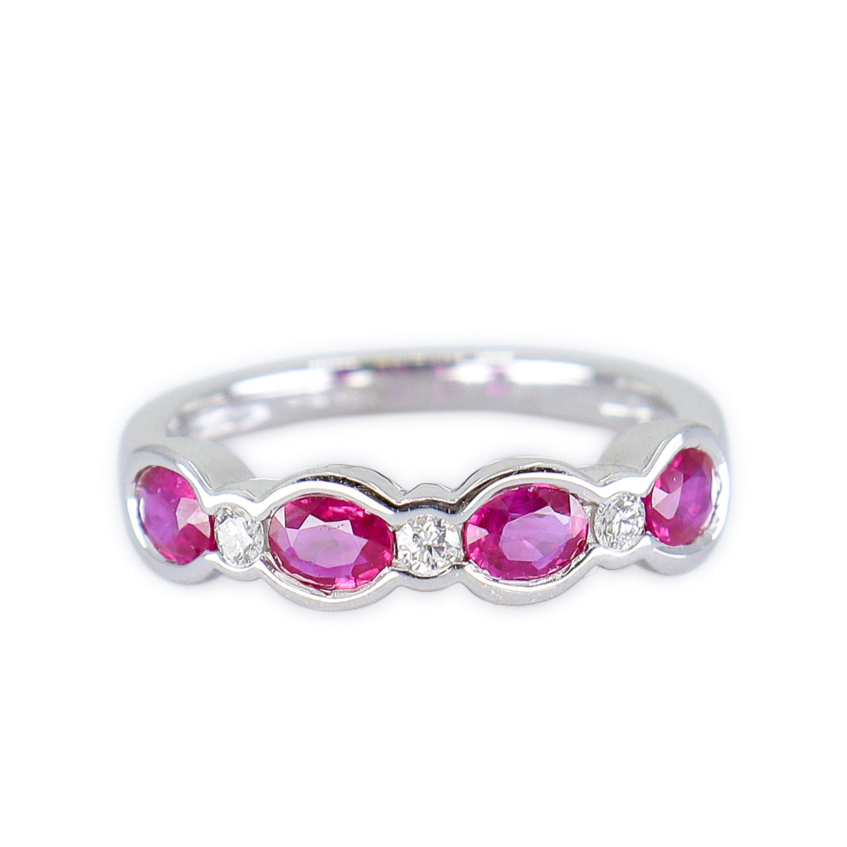 18ct White Gold Ruby & Diamond Fancy Channel Set Eternity Ring