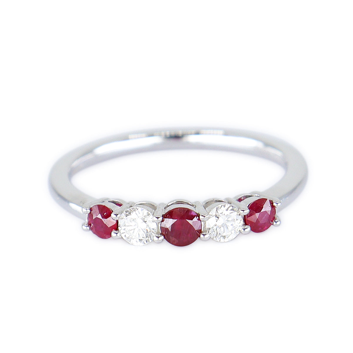 18ct White Gold Ruby & Diamond Five Stone Eternity Ring