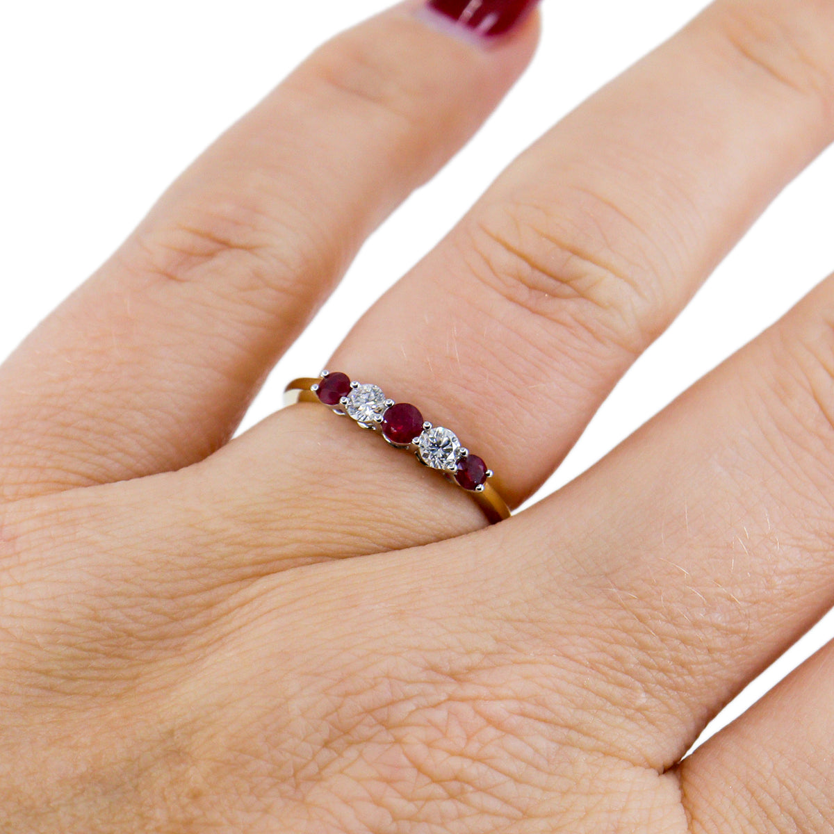 18ct Gold Ruby & Diamond Five Stone Eternity Ring