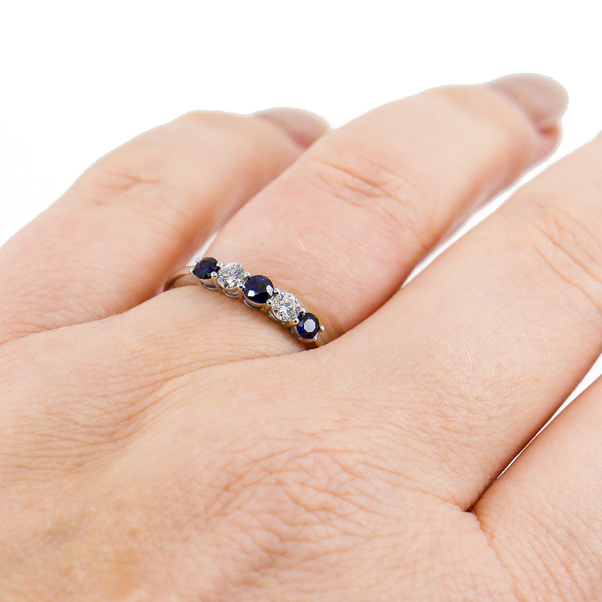 18ct White Gold Sapphire & Diamond Five Stone Eternity Ring