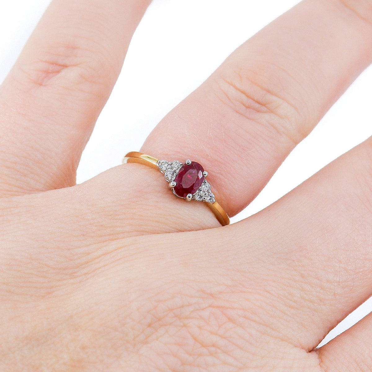 18ct Gold Oval Ruby & Diamond Claw Set Ring