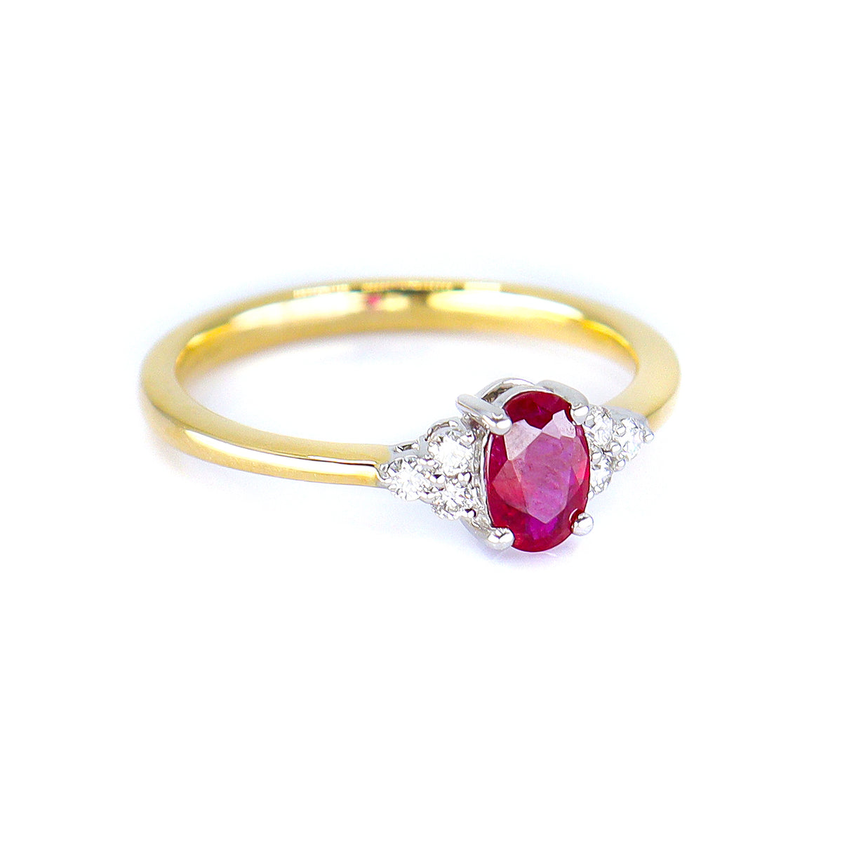 18ct Gold Oval Ruby & Diamond Claw Set Ring