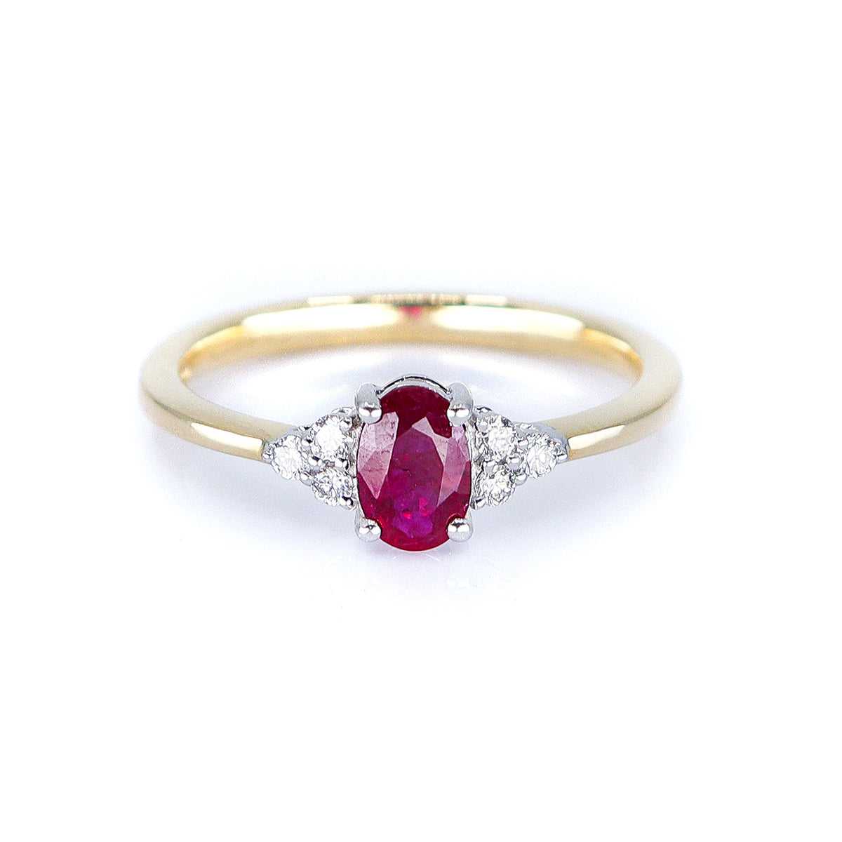 18ct Gold Oval Ruby & Diamond Claw Set Ring