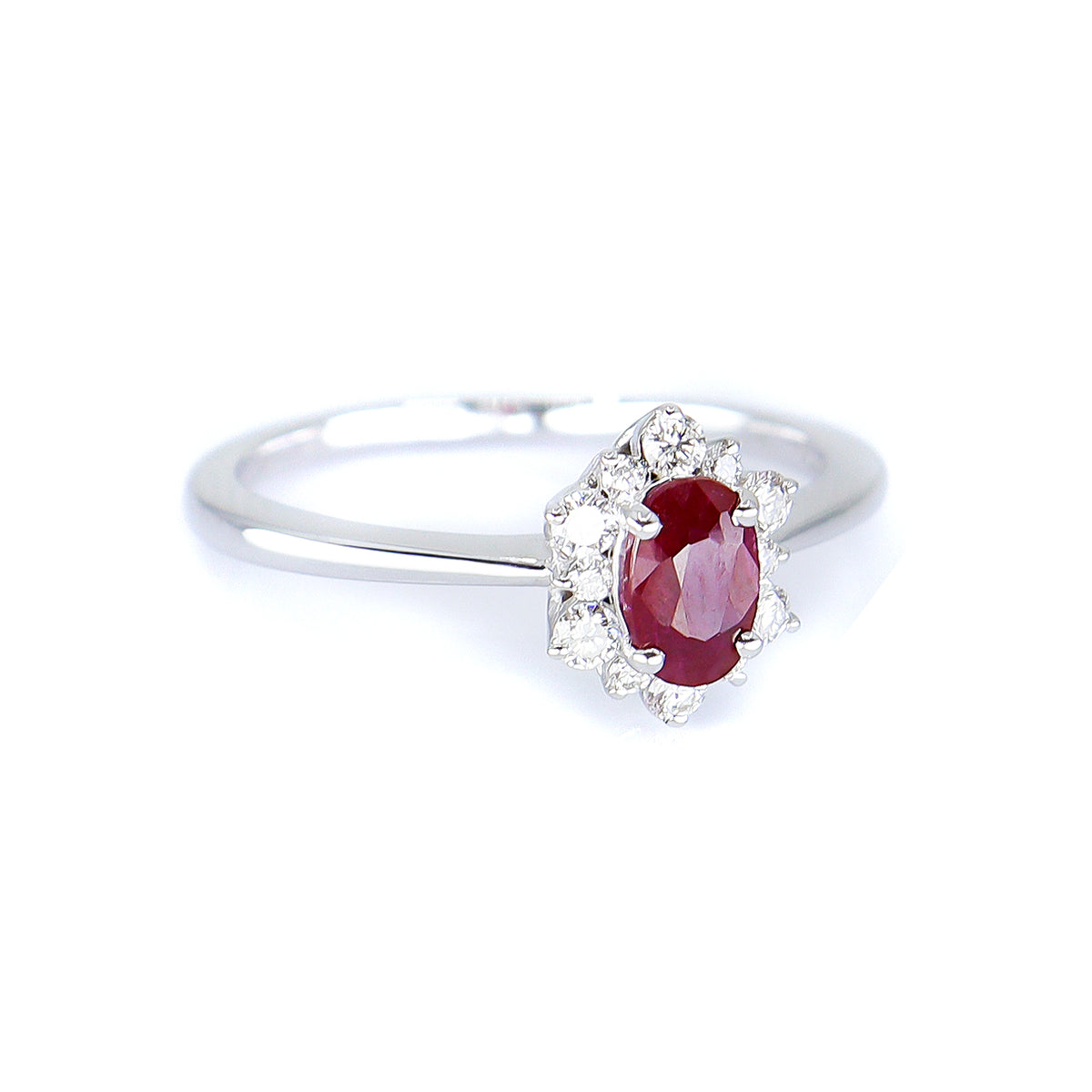 18ct White Gold Oval Ruby & Diamond Cluster Ring