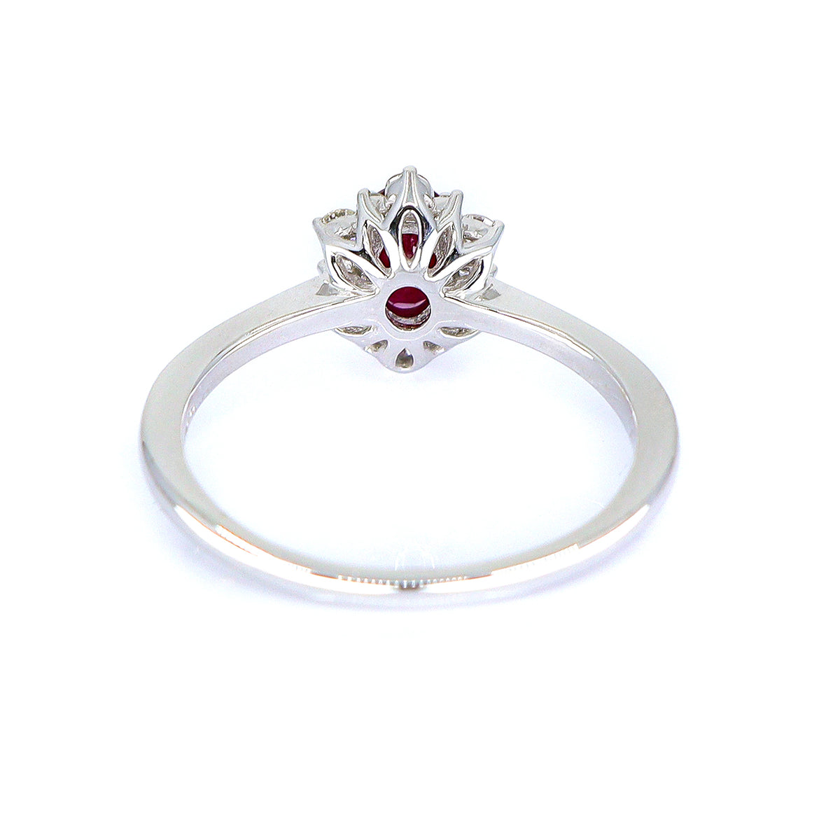 18ct White Gold Oval Ruby & Diamond Cluster Ring