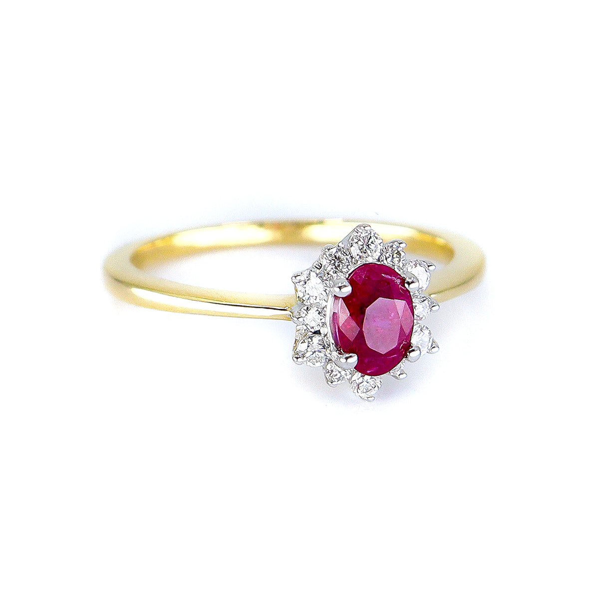 18ct Yellow Gold Oval Ruby & Diamond Cluster Ring
