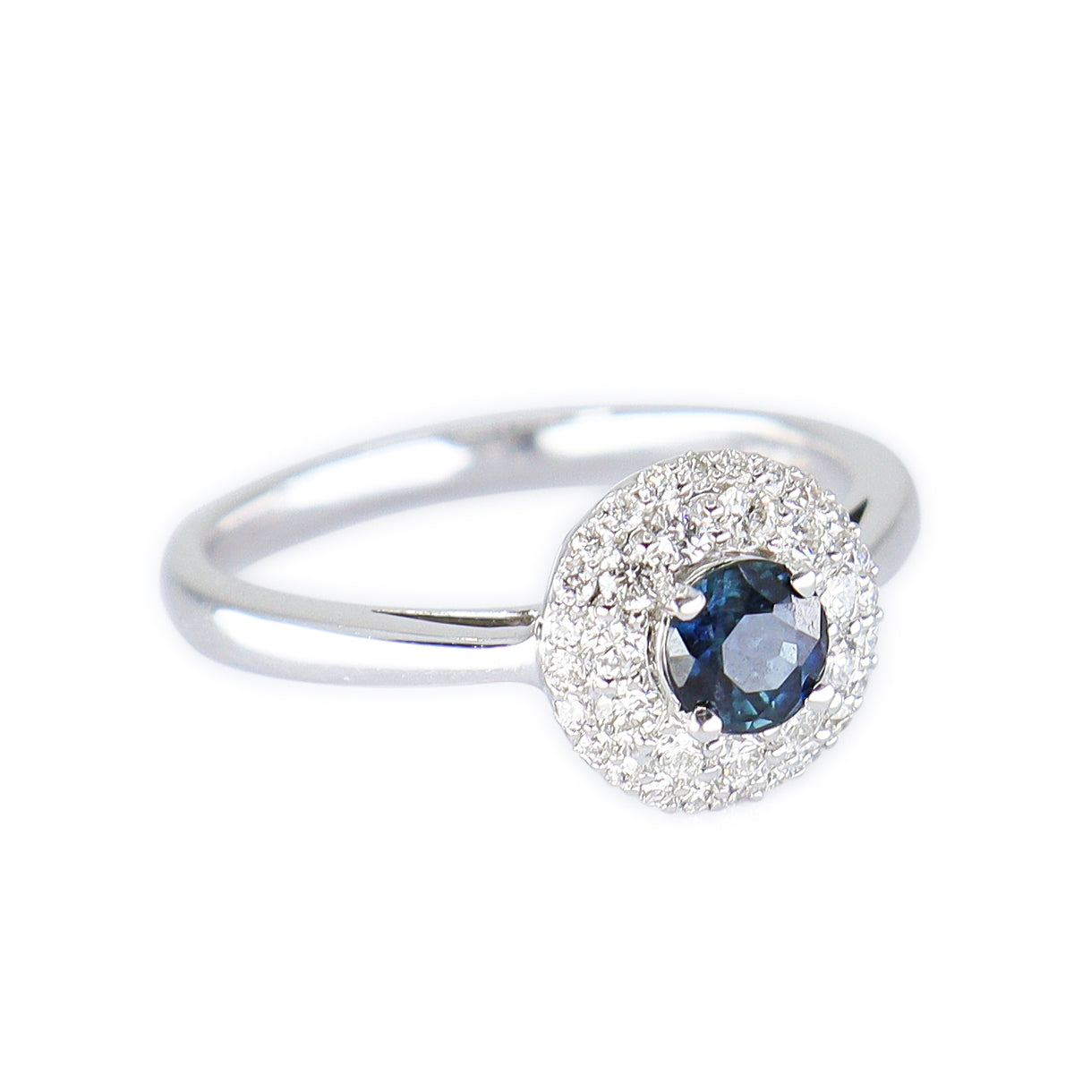 18ct White Gold Round Sapphire & Diamond Double Row Cluster Ring