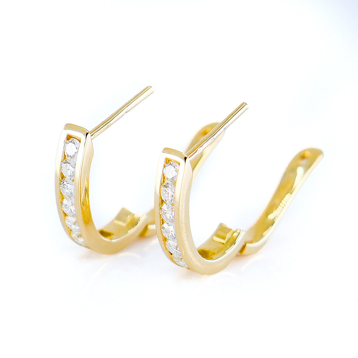 18ct Yellow Gold Diamond Channel Set ‘U’ Shaped Hoop Earrings