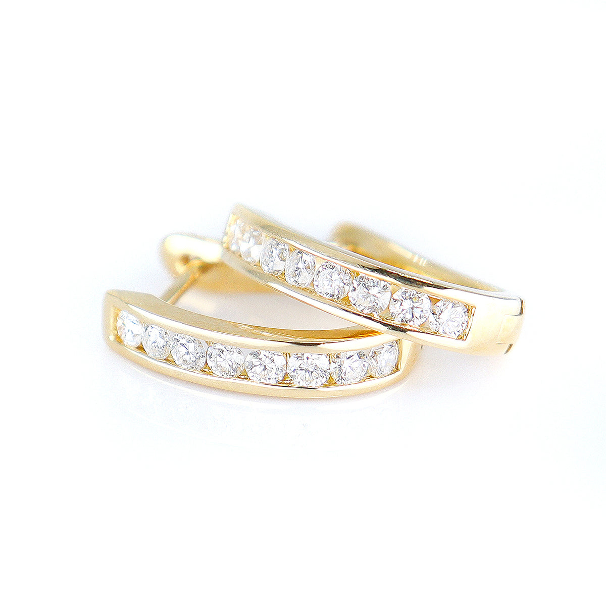 18ct Yellow Gold Diamond Channel Set ‘U’ Shaped Hoop Earrings