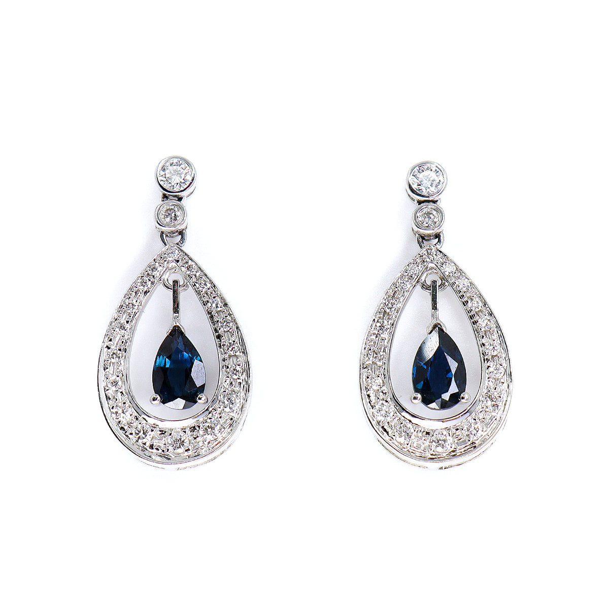18ct White Gold Open Diamond Pear Shaped Drop Earrings