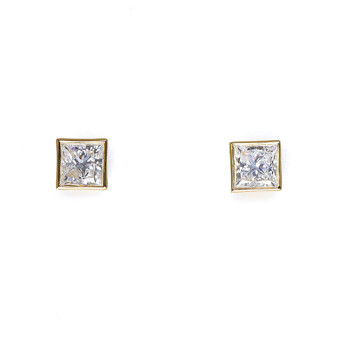 9ct Yellow Gold Lab Grown Diamond 1.00ct TDW Square Radiant Cut Rubover Solitaire Stud Earrings