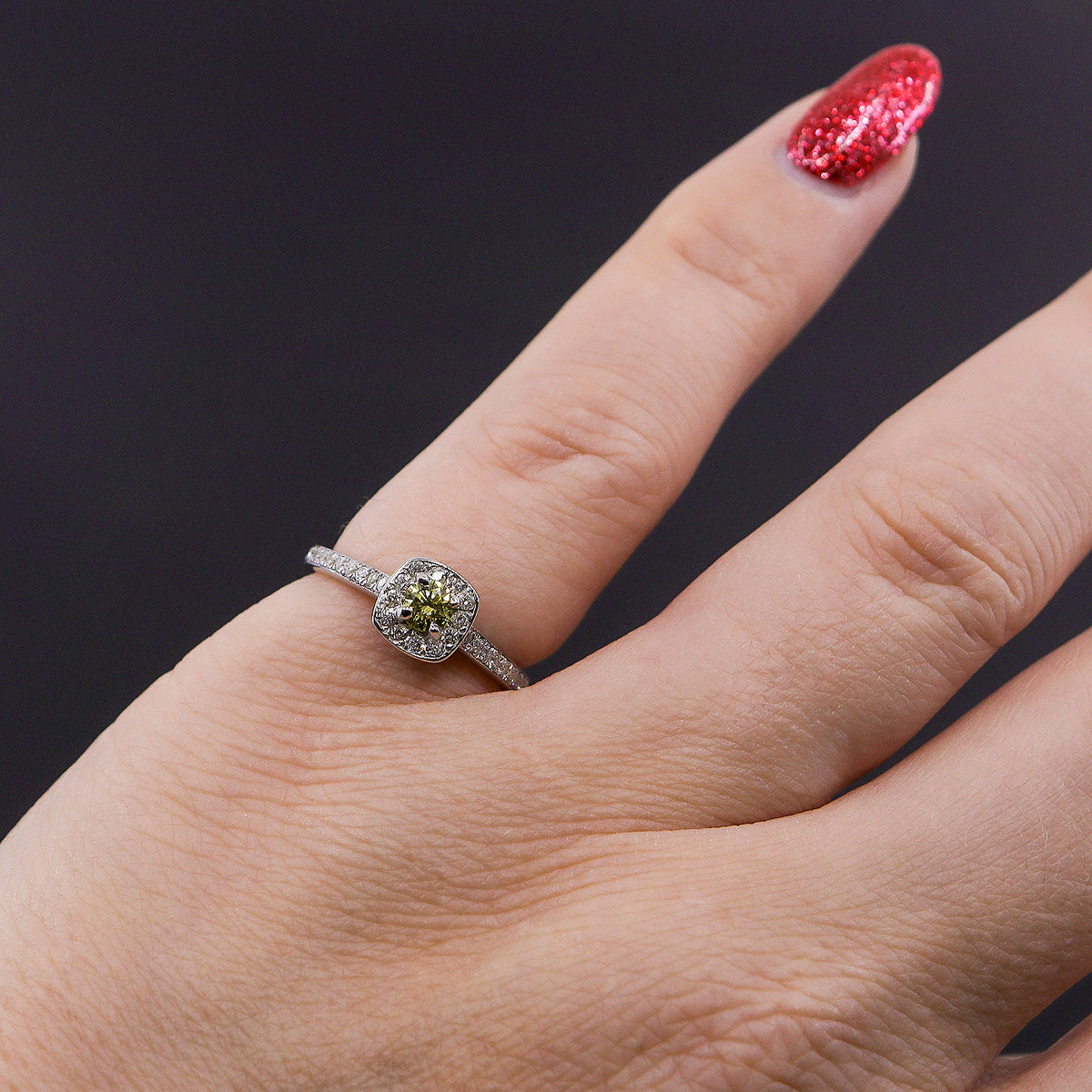 Pre-Owned 9ct White Gold Yellow Diamond Halo Ring Ap. 0.50ct TDW
