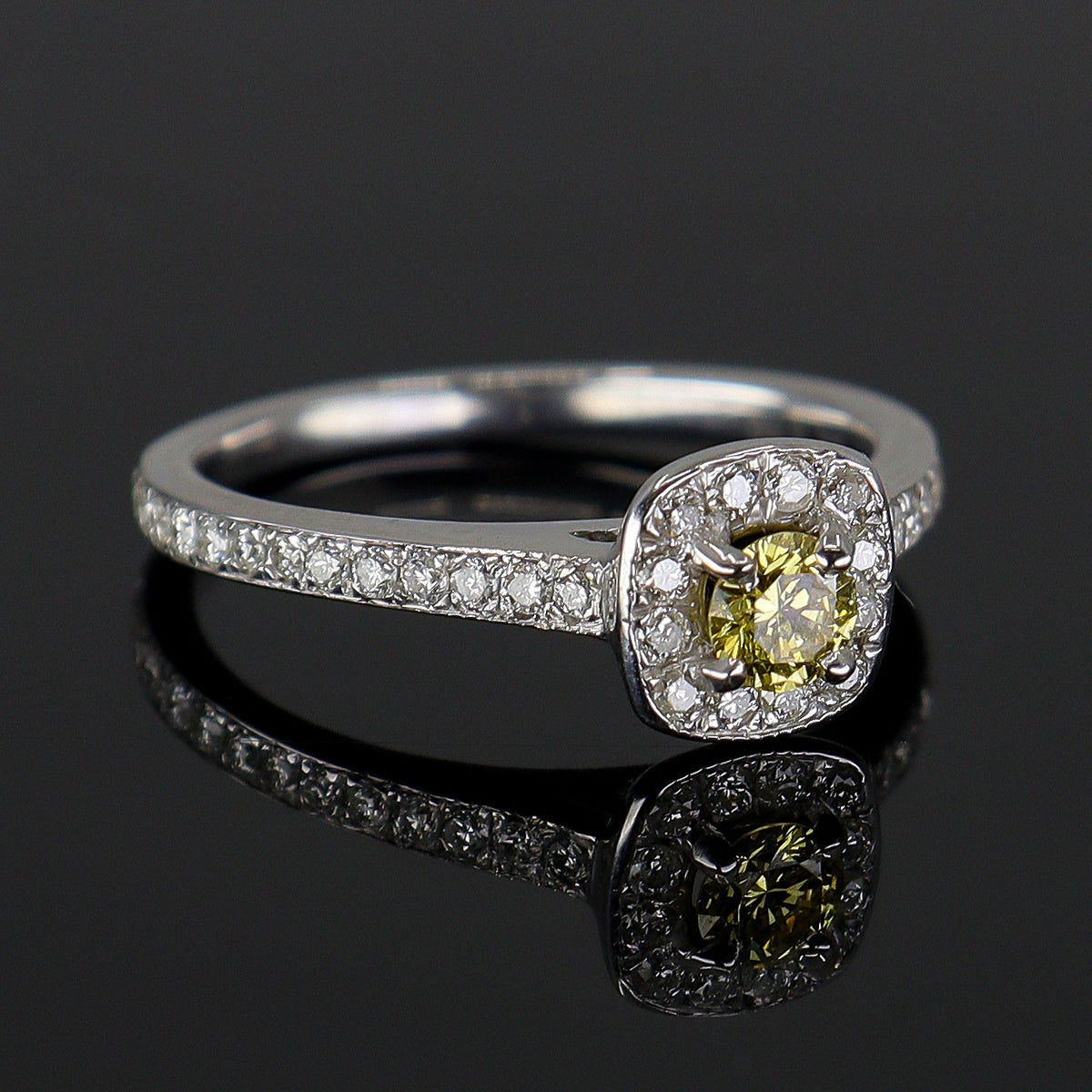 Pre-Owned 9ct White Gold Yellow Diamond Halo Ring Ap. 0.50ct TDW