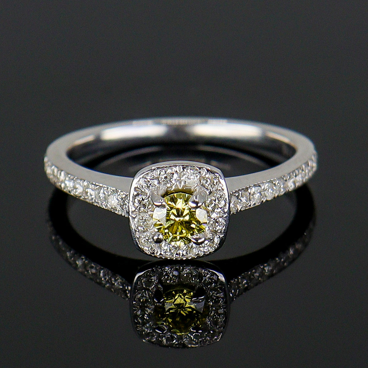 Pre-Owned 9ct White Gold Yellow Diamond Halo Ring Ap. 0.50ct TDW