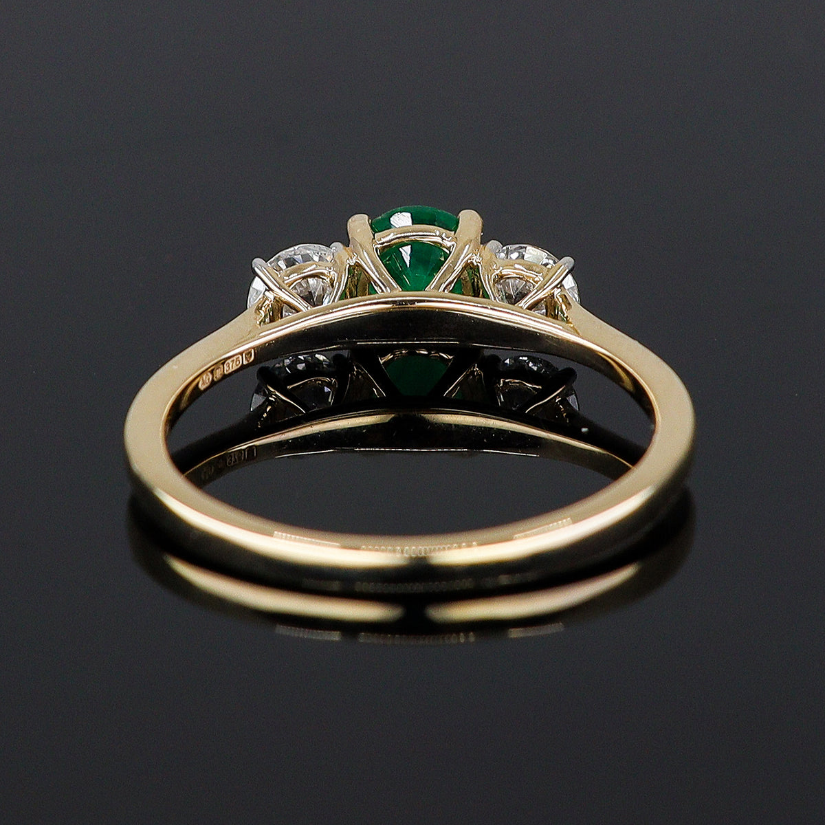 Pre-Owned 9ct Yellow Gold Emerald + Diamond Three Stone Ring