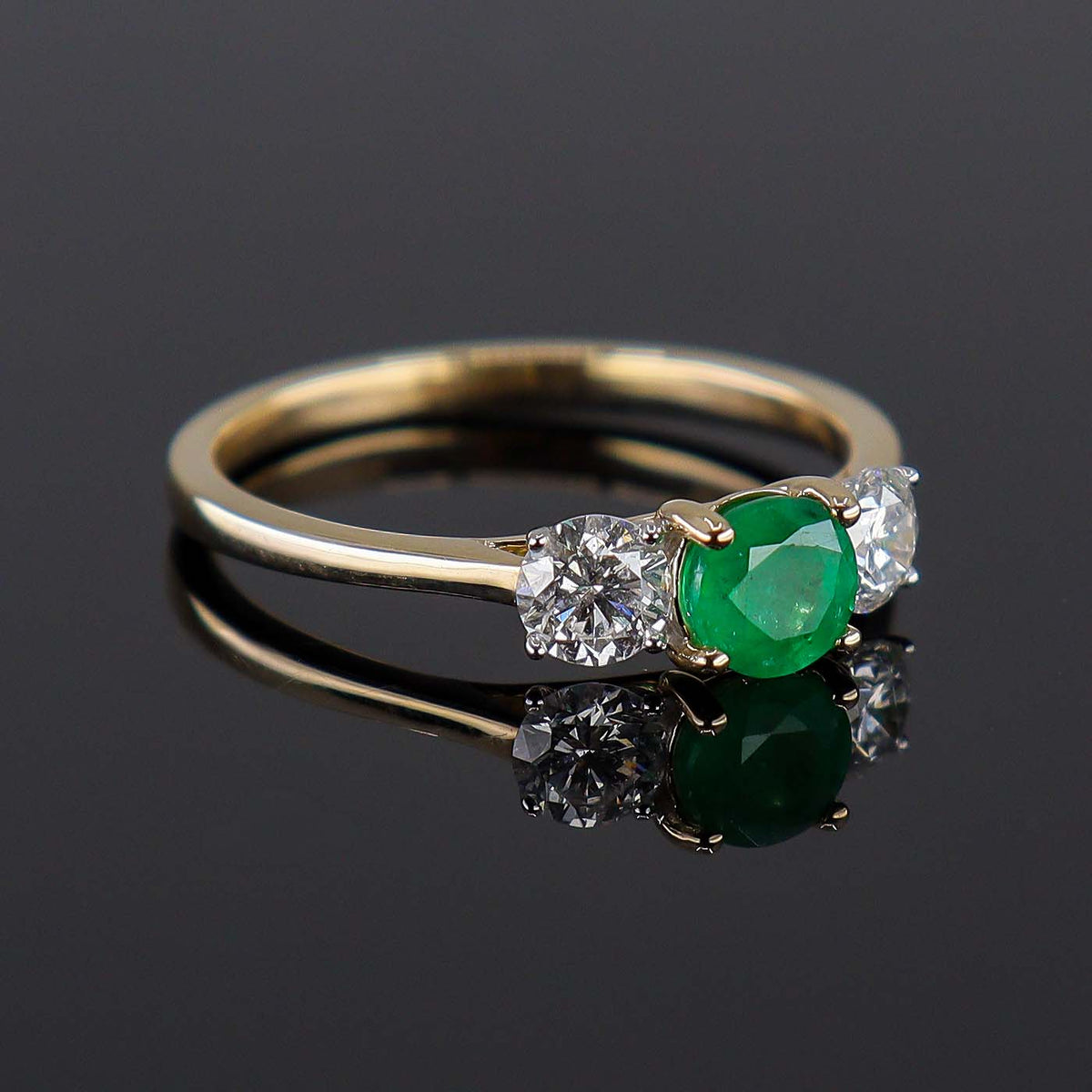 Pre-Owned 9ct Yellow Gold Emerald + Diamond Three Stone Ring