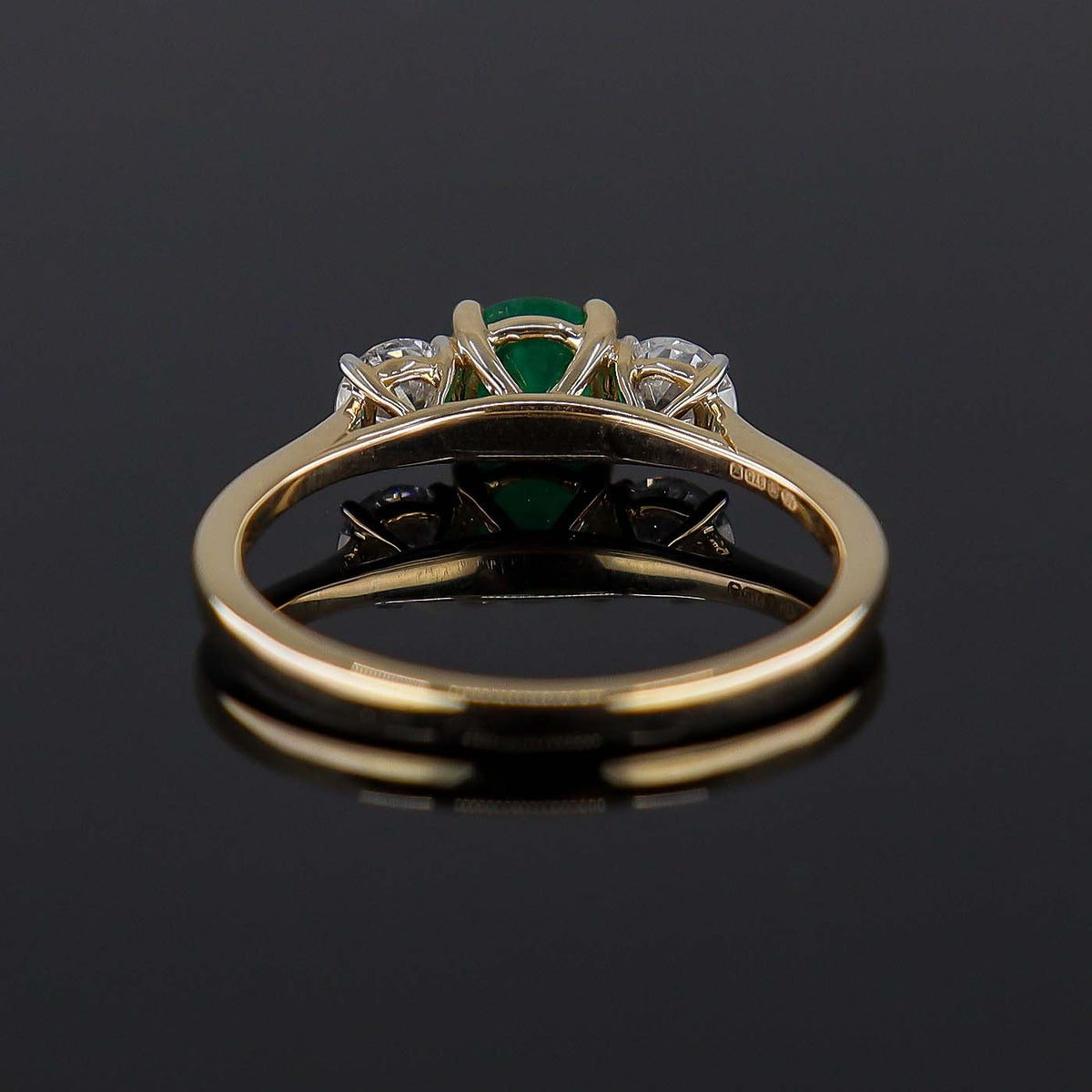 Pre-Owned 9ct Yellow Gold Emerald + Diamond Three Stone Ring