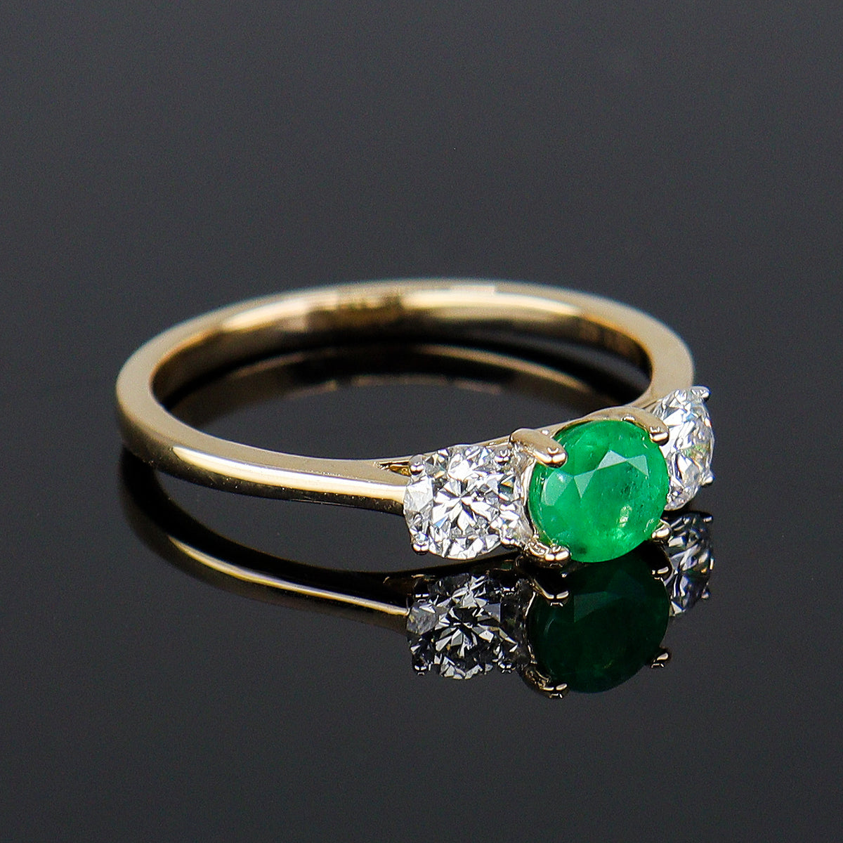 Pre-Owned 9ct Yellow Gold Emerald + Diamond Three Stone Ring