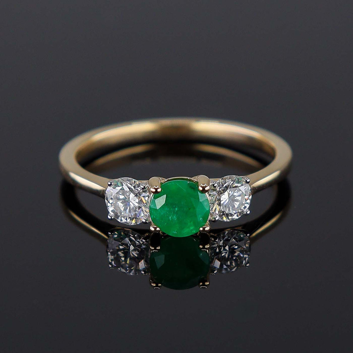 Pre-Owned 9ct Yellow Gold Emerald + Diamond Three Stone Ring