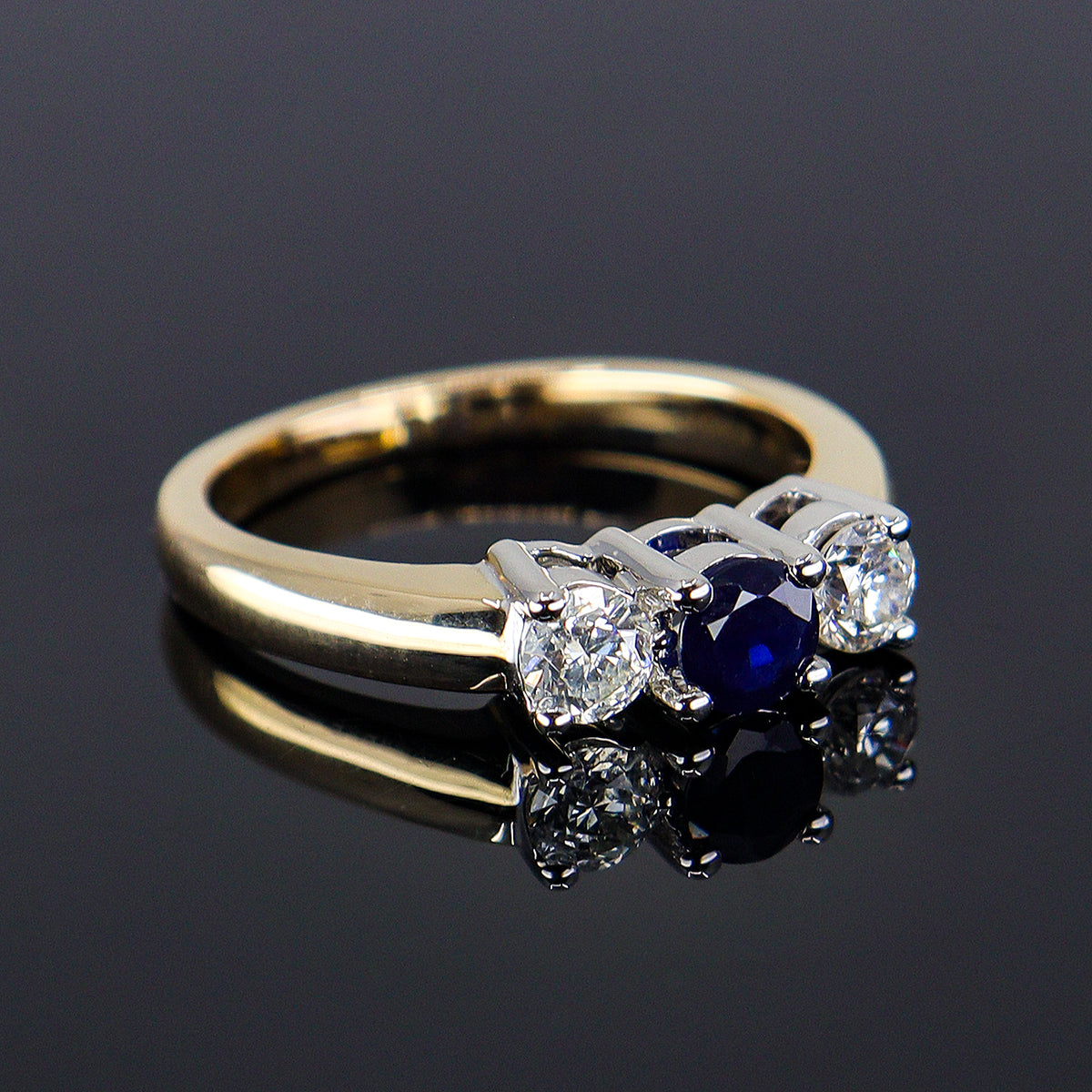 Pre-Owned 9ct Yellow Gold Sapphire & Diamond Three Stone Ring