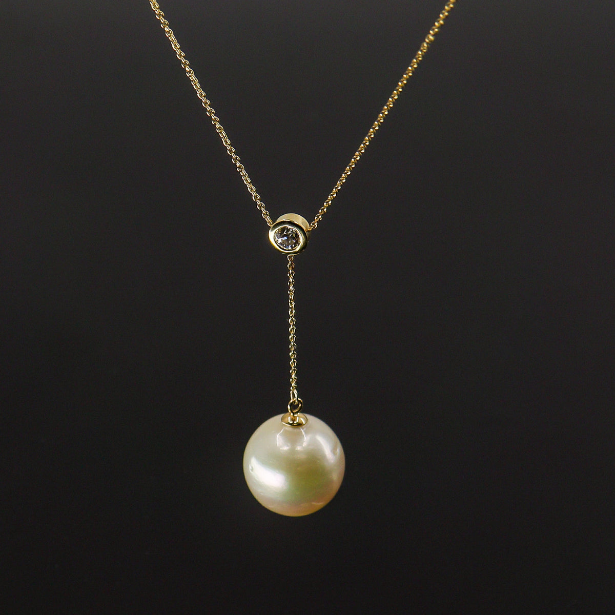 Pre-Owned 18ct Yellow Gold South Sea Pearl & Diamond Lariat Drop Necklace