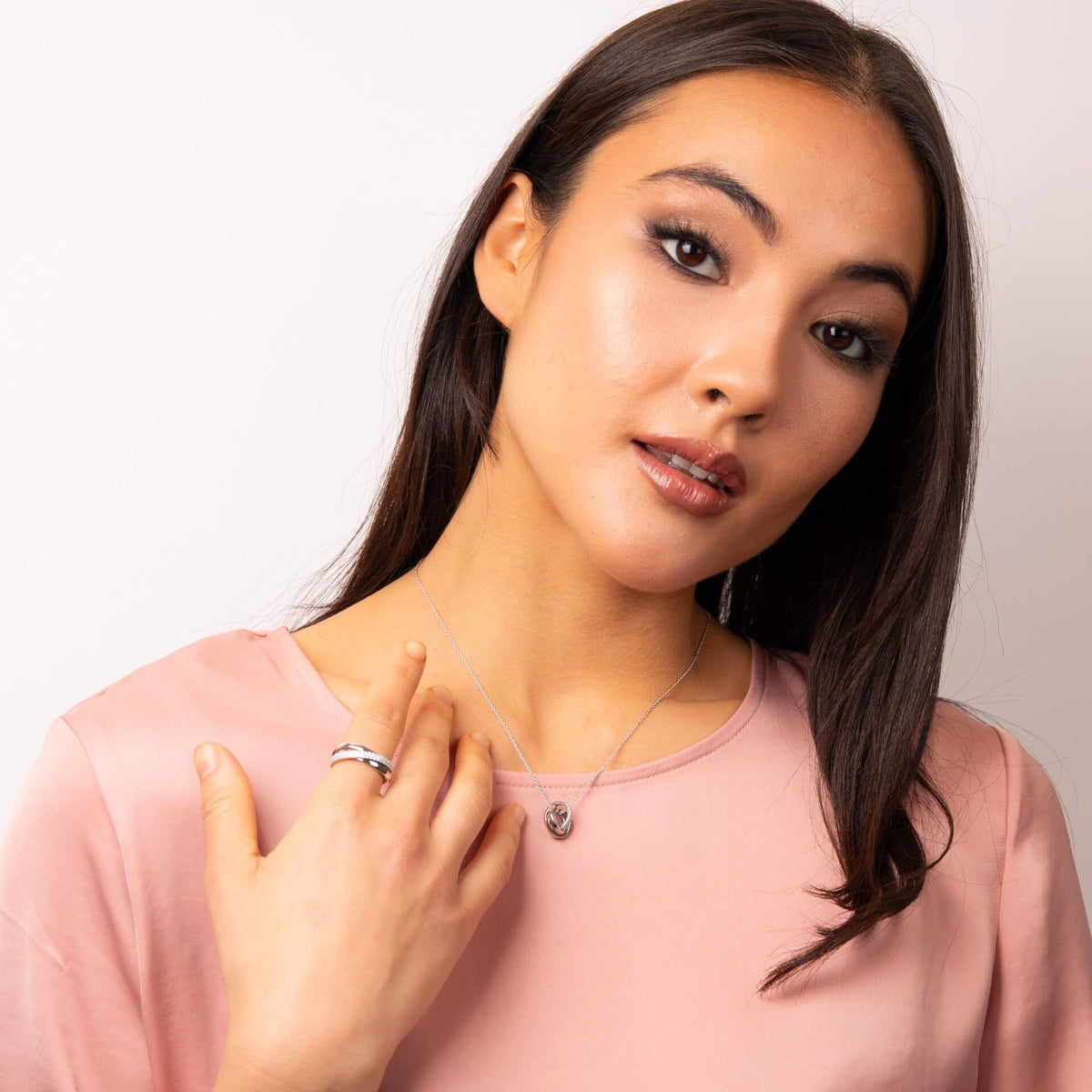 Diamonfire Sterling Silver Triple Plated Linked Circles Round Brilliant Cubic Zirconia Necklace