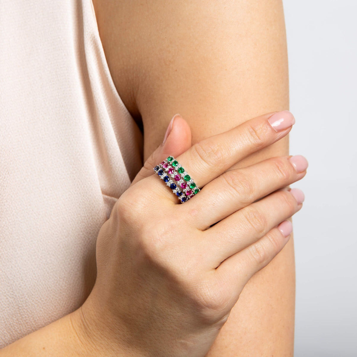 Diamonfire Sterling Silver Triple Plated Ruby Red Cubic Zirconia Eternity Ring