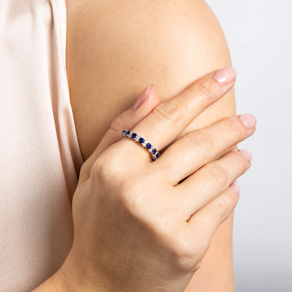Diamonfire Sterling Silver Triple Plated Sapphire Blue Cubic Zirconia Eternity Ring