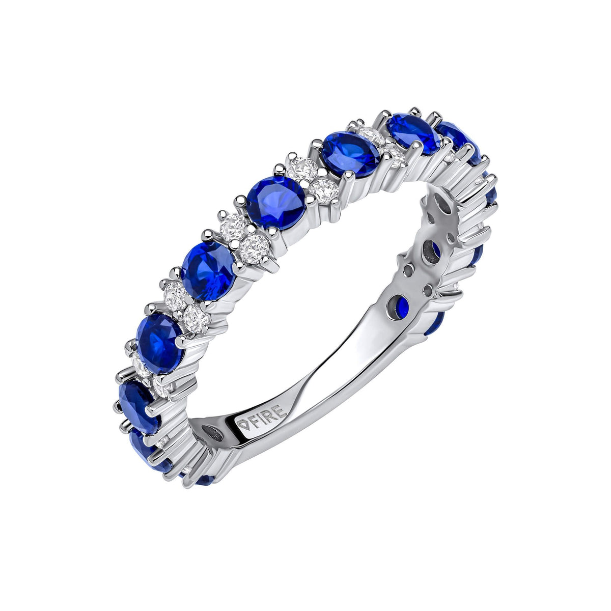 Diamonfire Sterling Silver Triple Plated Sapphire Blue Cubic Zirconia Eternity Ring