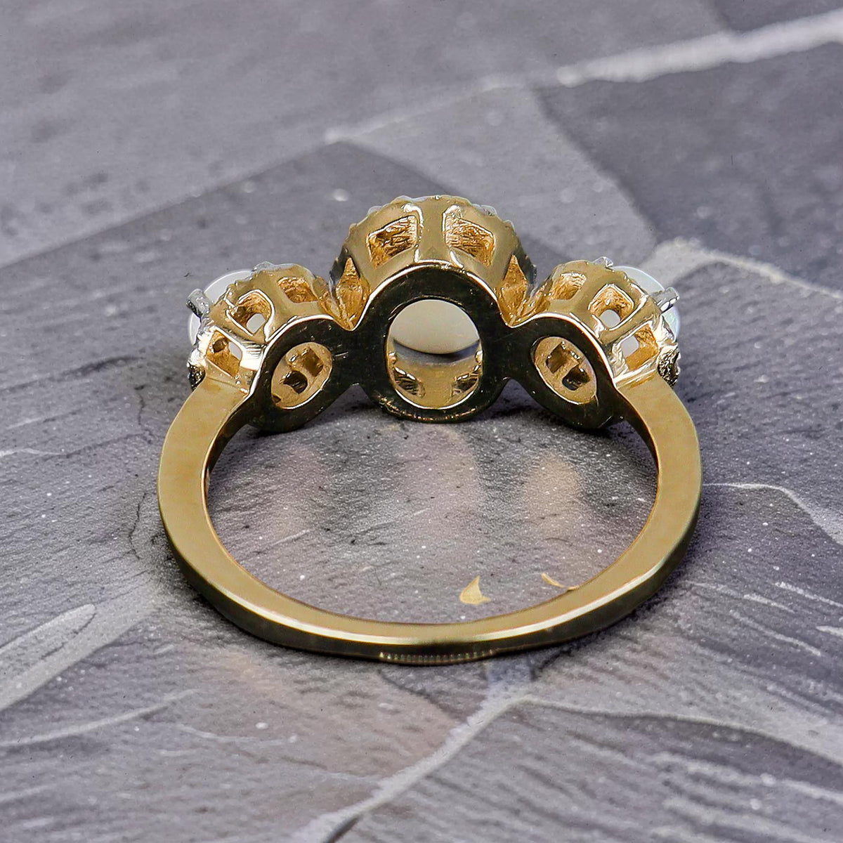 Pre-Owned 9ct Yellow Gold Four Claw Set Opal & Diamond Trilogy Cluster Ring