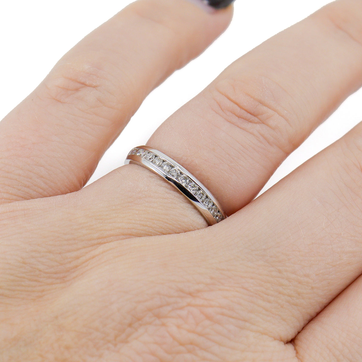 9ct White Gold Channel Set Round Brilliant Cut Diamond Half Eternity Ring