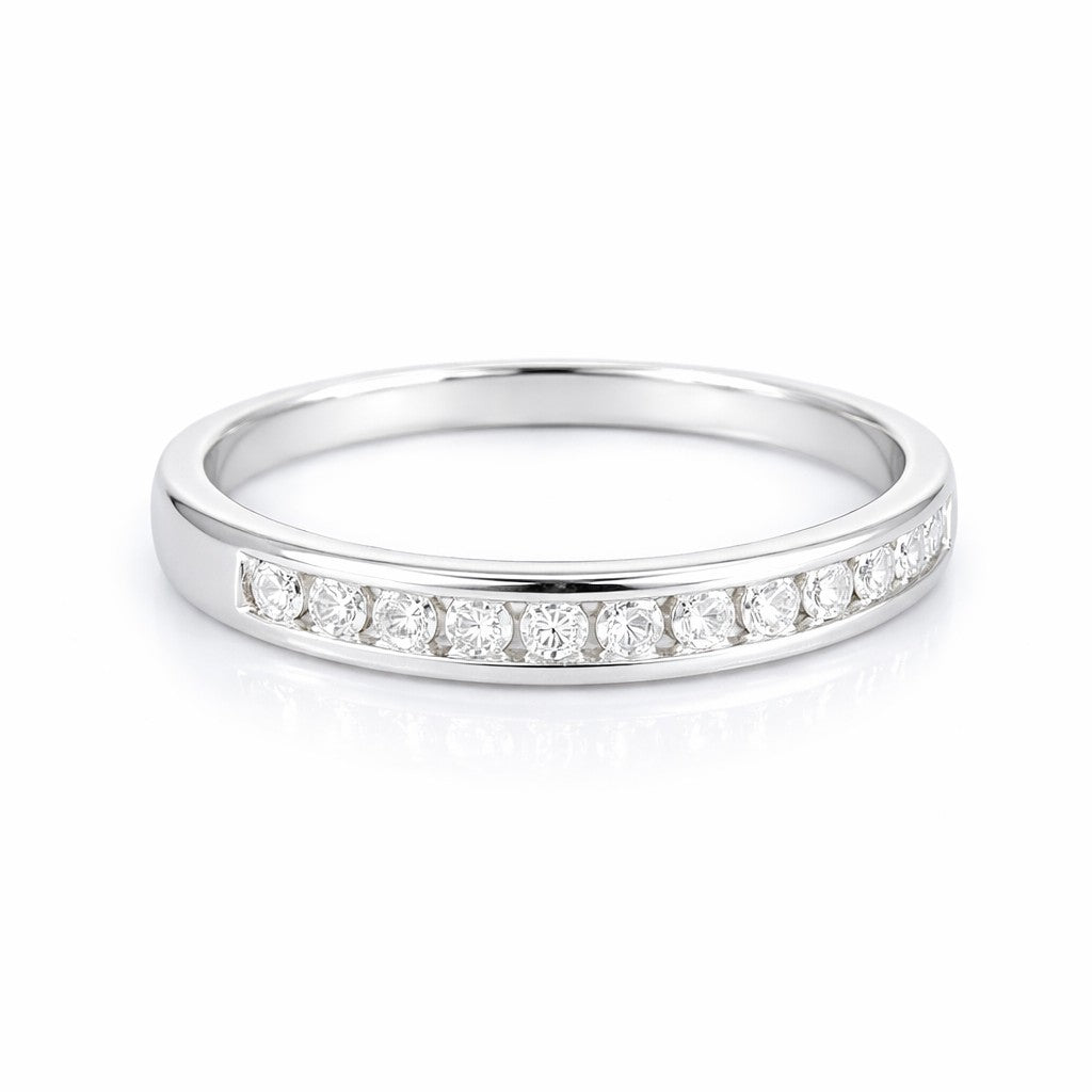 9ct White Gold Channel Set Round Brilliant Cut Diamond Half Eternity Ring