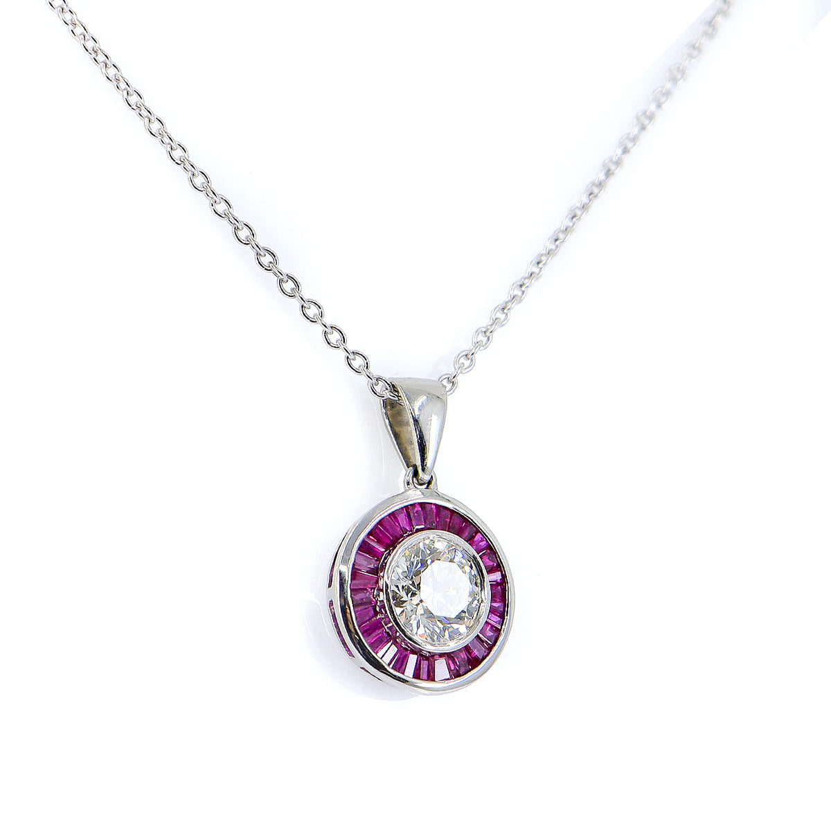 Platinum Diamond & Ruby Halo Pendant