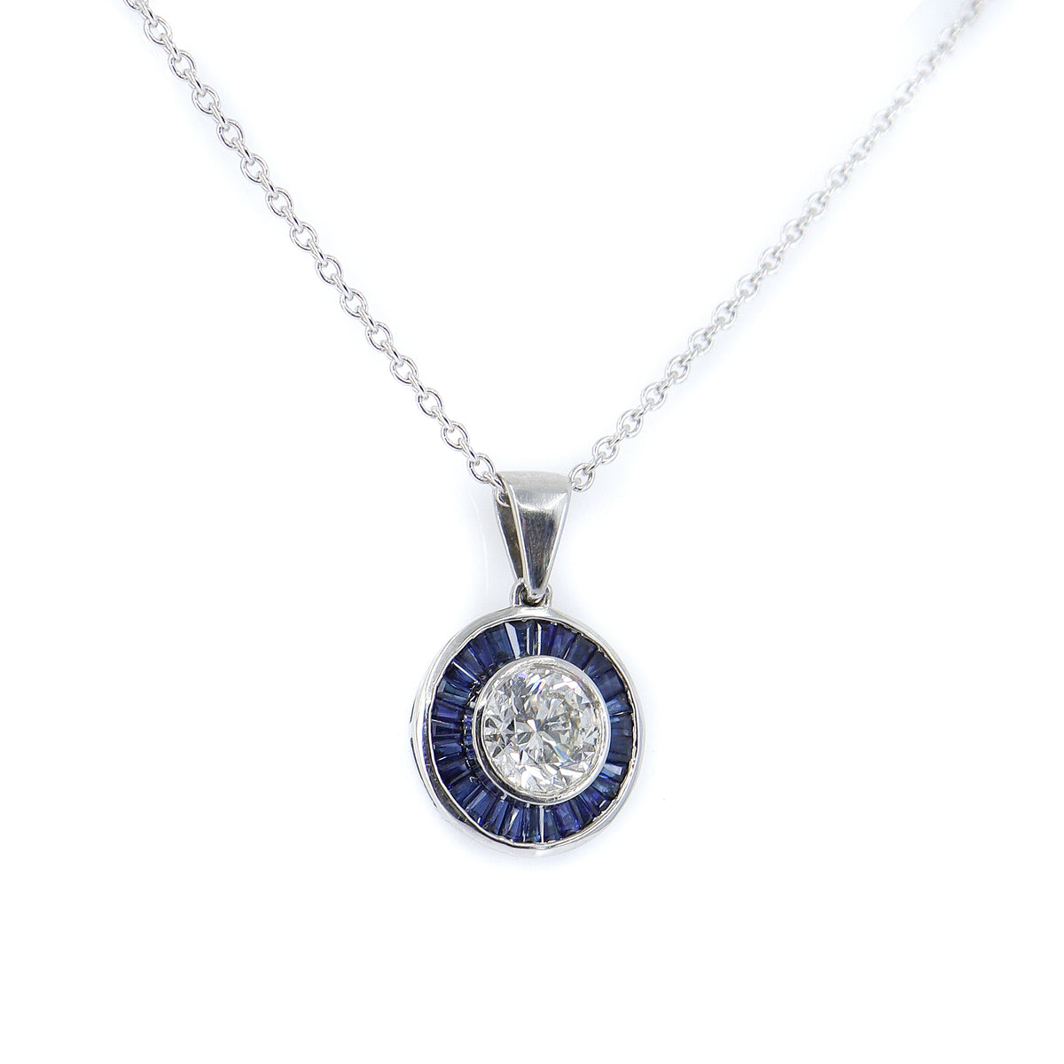 Platinum Diamond & Sapphire Halo Pendant