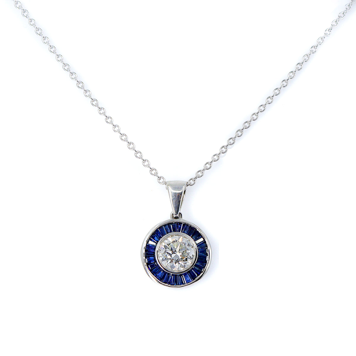 Platinum Diamond & Sapphire Halo Pendant