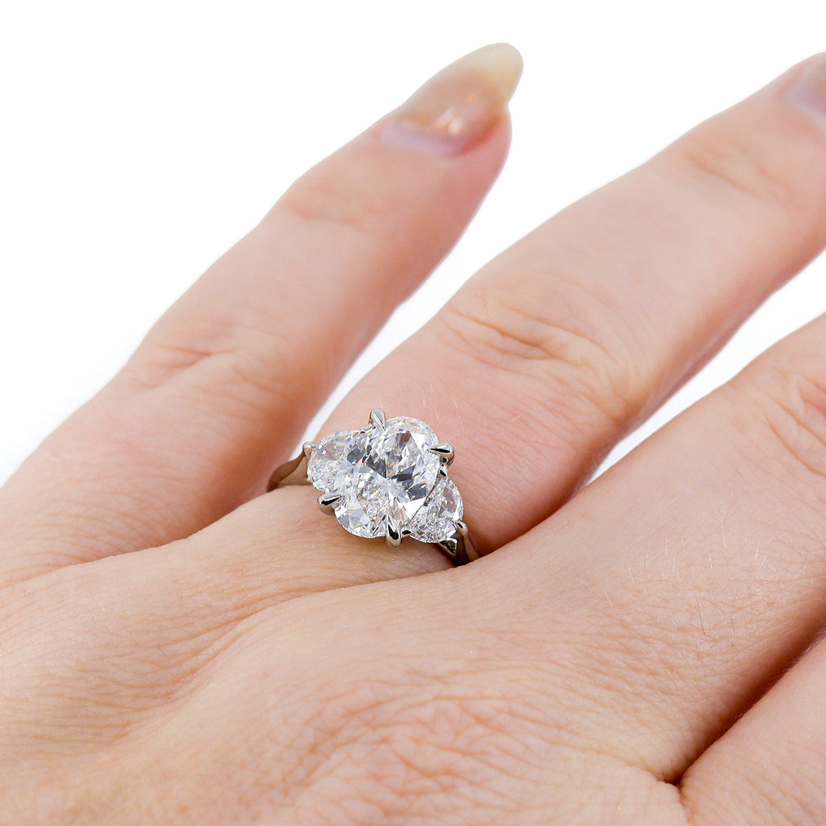 Platinum 2.55ct Lab Grown Oval & Half Moon Diamond 3 Stone Ring