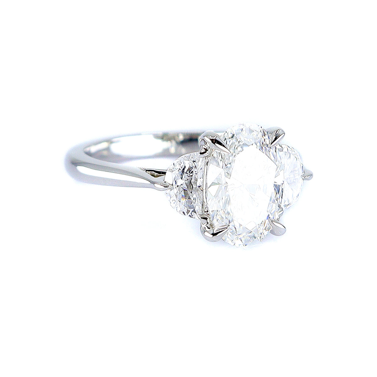 Platinum 2.55ct Lab Grown Oval & Half Moon Diamond 3 Stone Ring
